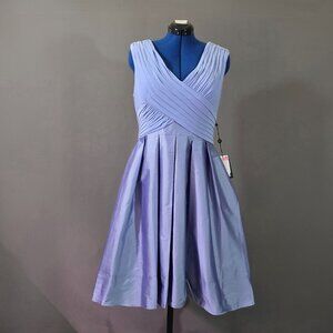 Adrianna Papell Fit Flare Cocktail Dress Light Blue Pleated Party Women 14 NWT